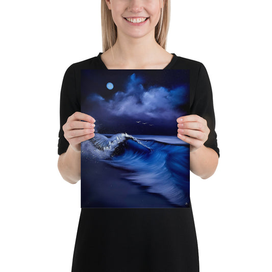 Poster Print - Purple / Blue Night time Seascape by PaintWithJosh