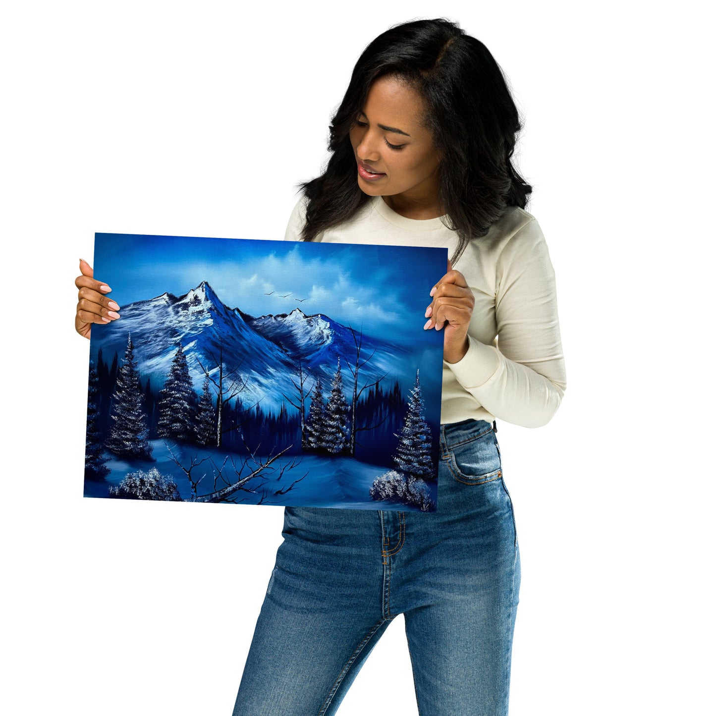 Poster Print - Cold Blue Winter Mountain Landscape by PaintWithJosh