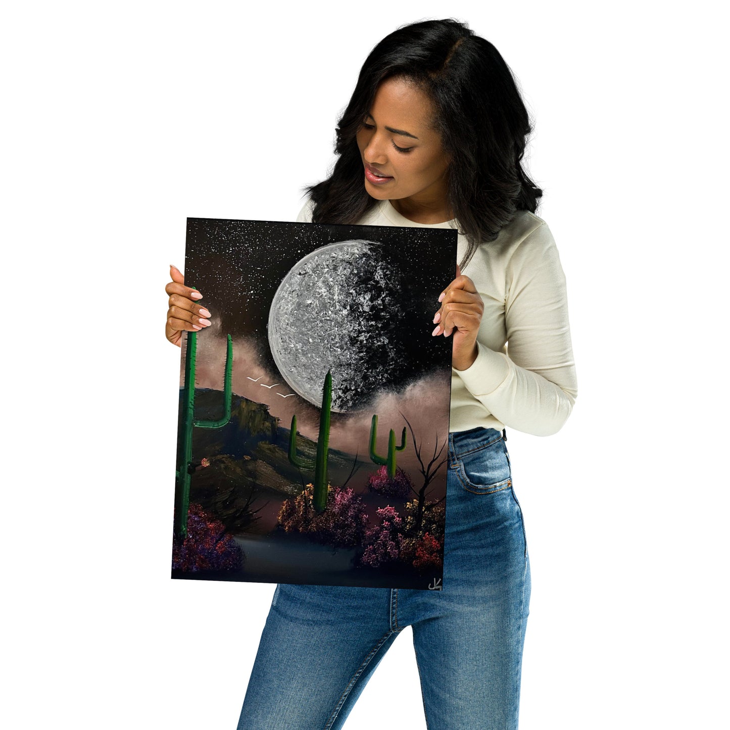 Poster Print - Desert Landscape with Full Moon by PaintWithJosh