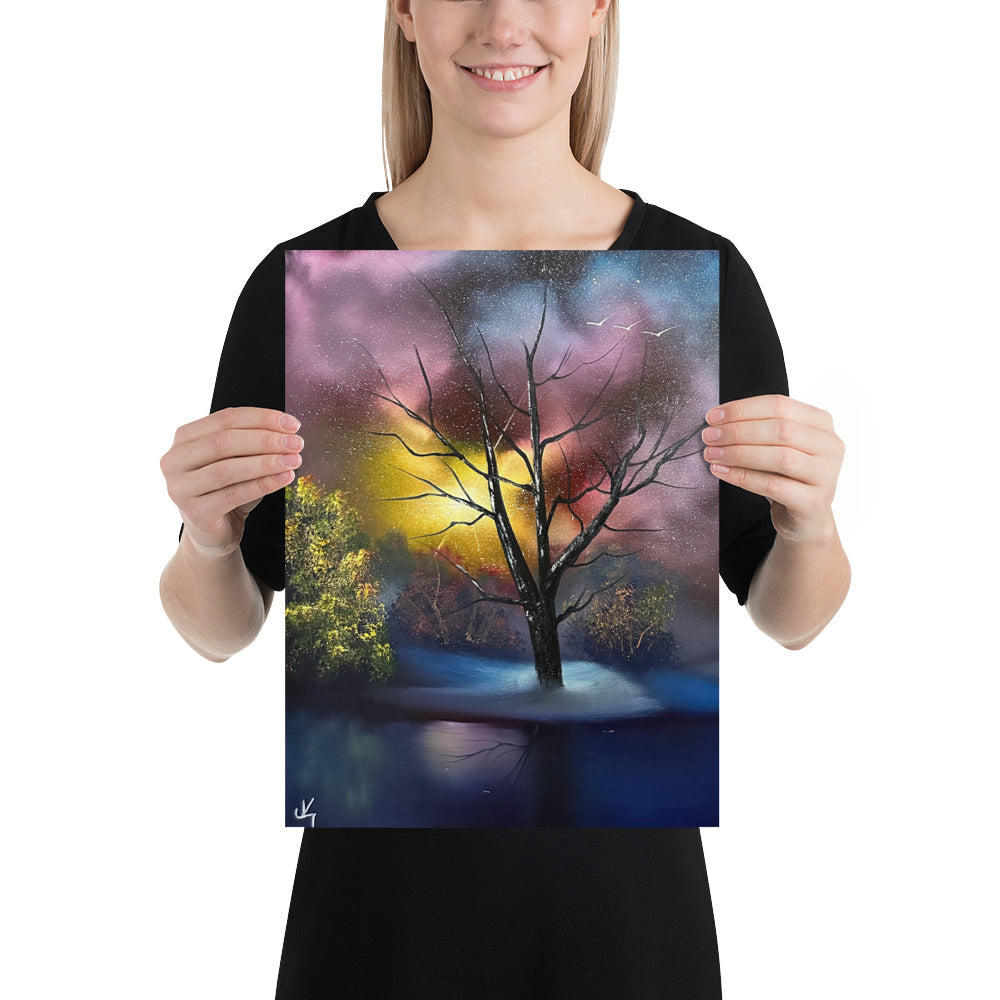 Poster Print - One Tree to Rule Them All - Galactic Winter Landscape by PaintWithJosh