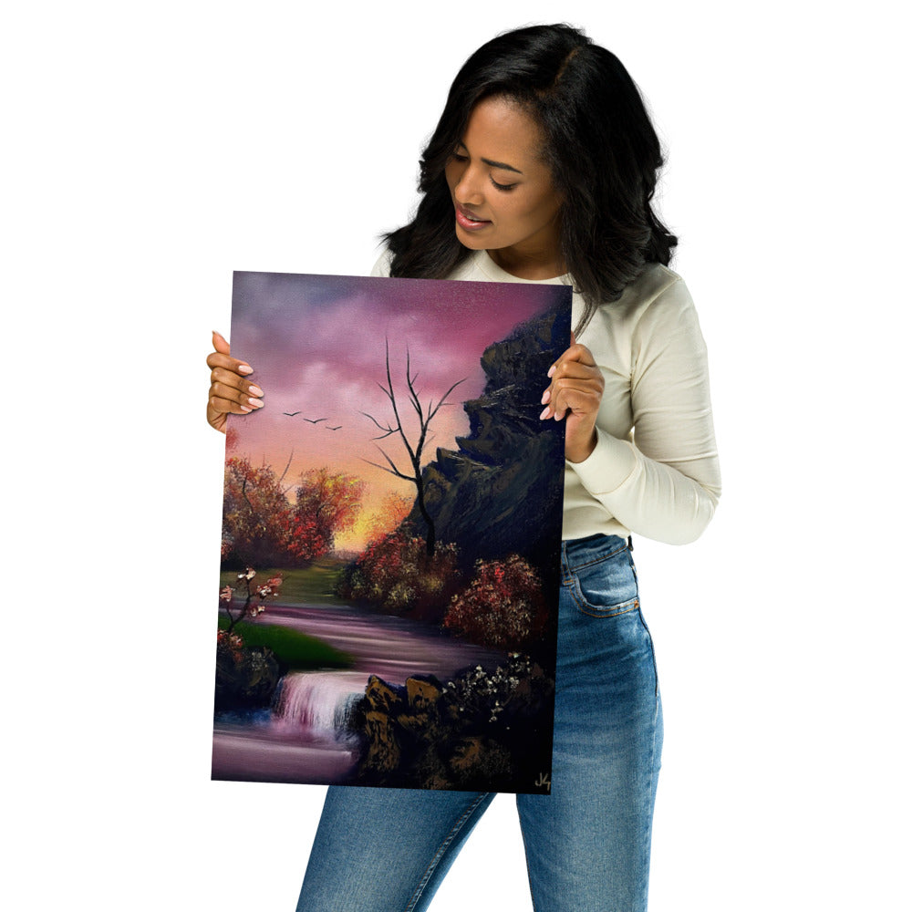 Poster Print - The Golden Hour - Sunset Waterfall Landscape by PaintWithJosh