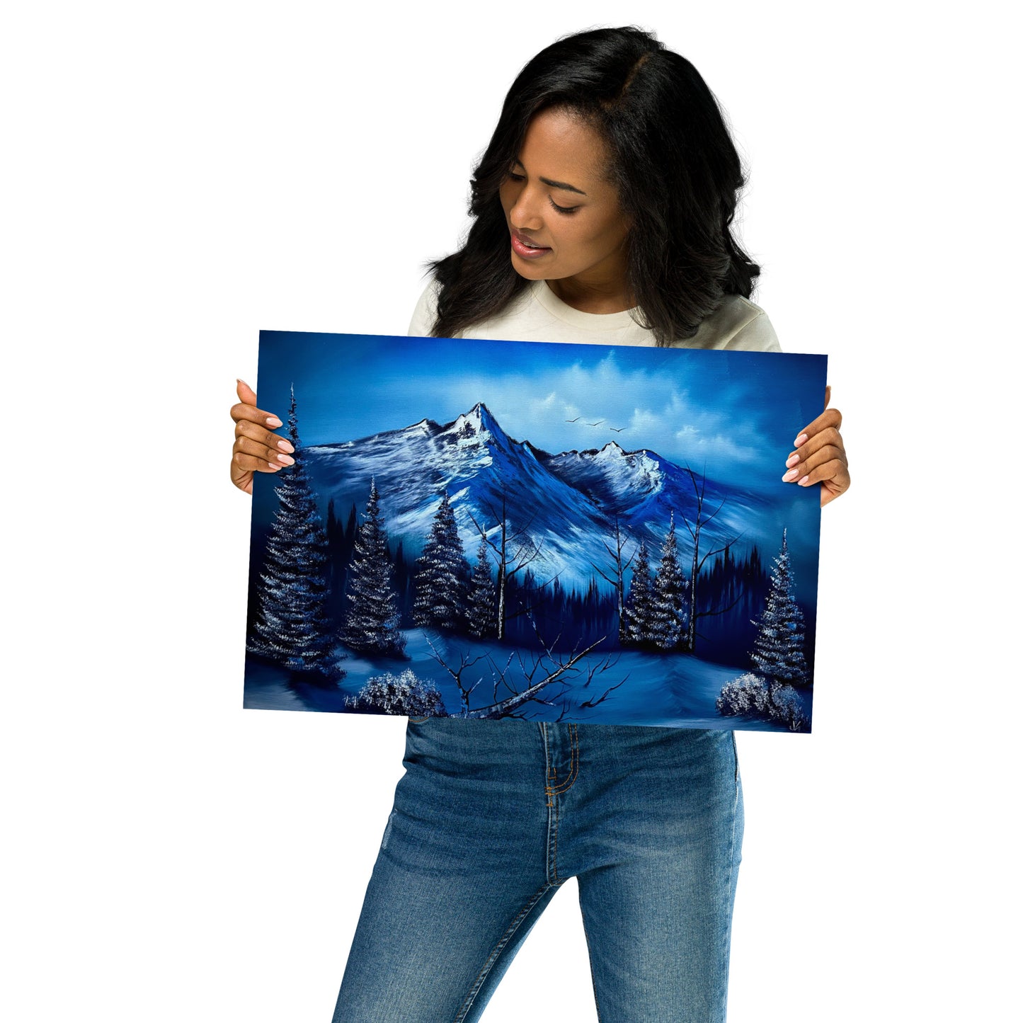 Poster Print - Cold Blue Winter Mountain Landscape by PaintWithJosh