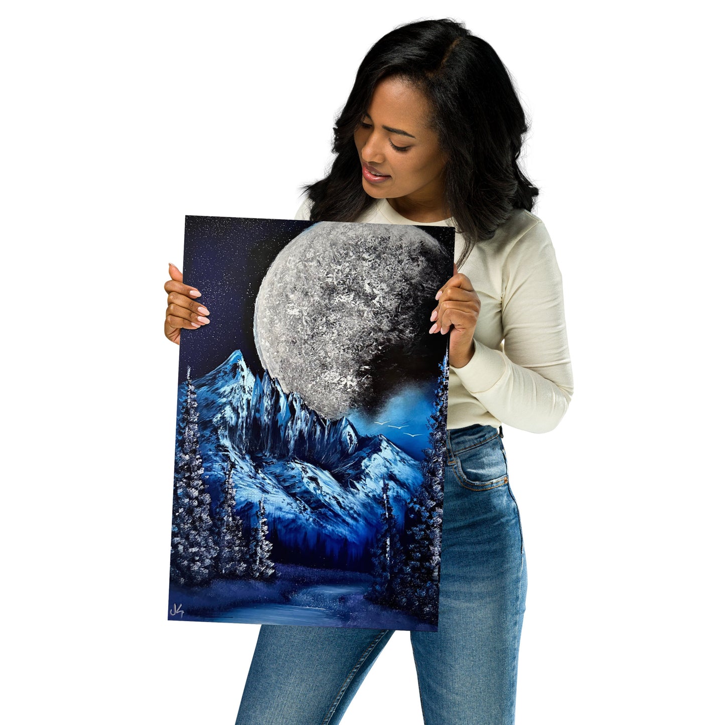 Poster Print - Full Moon Winter Mountain Landscape by PaintWithJosh