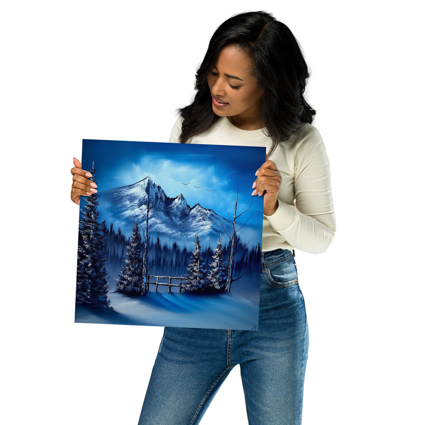 Poster Print - Cold Blue Winter Fence Landscape by PaintWithJosh