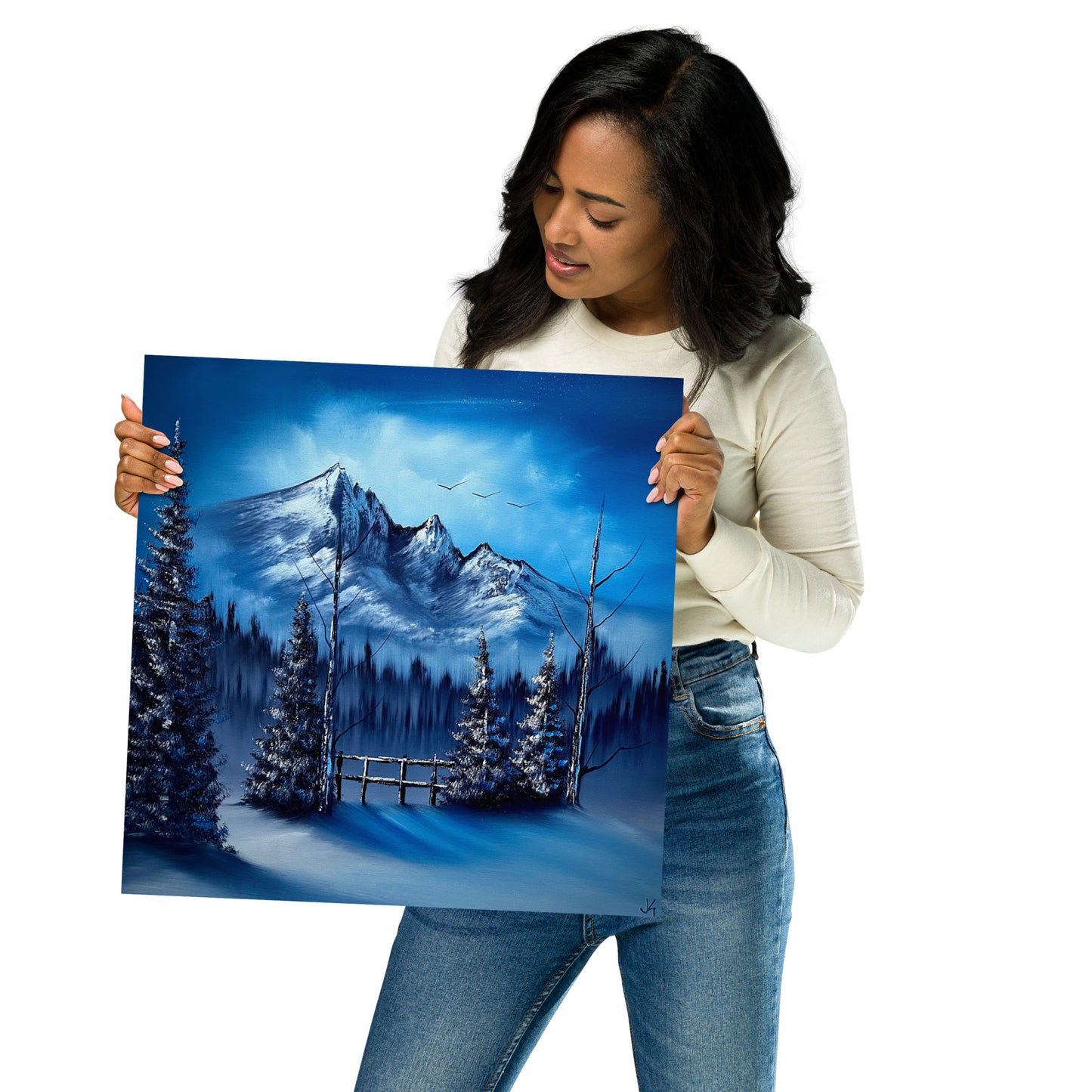 Poster Print - Cold Blue Winter Fence Landscape by PaintWithJosh