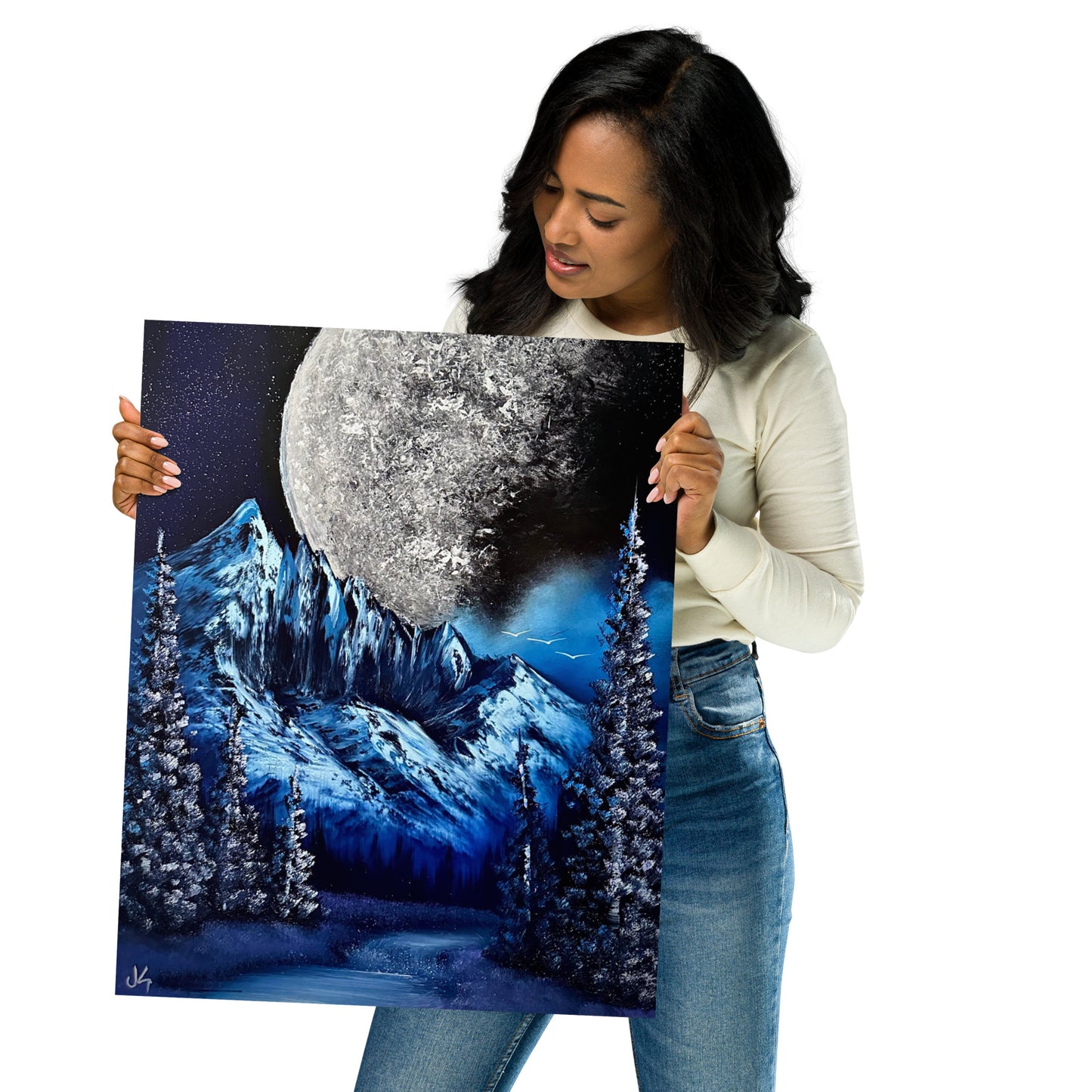 Poster Print - Full Moon Winter Mountain Landscape by PaintWithJosh