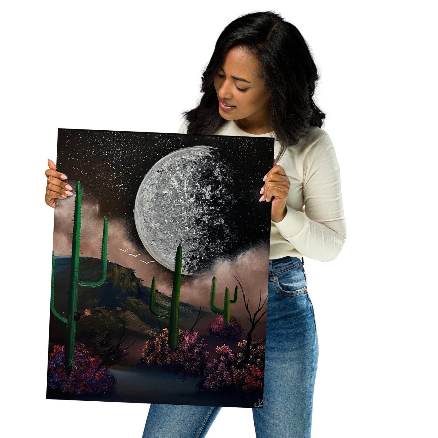 Poster Print - Desert Landscape with Full Moon by PaintWithJosh