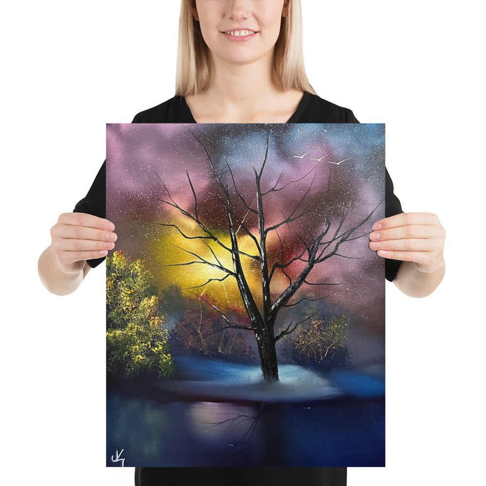 Poster Print - One Tree to Rule Them All - Galactic Winter Landscape by PaintWithJosh