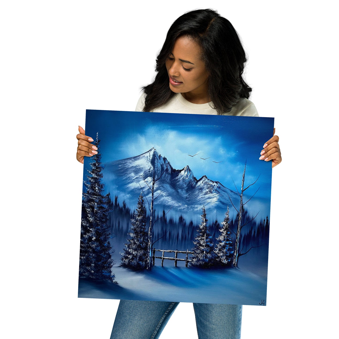 Poster Print - Cold Blue Winter Fence Landscape by PaintWithJosh