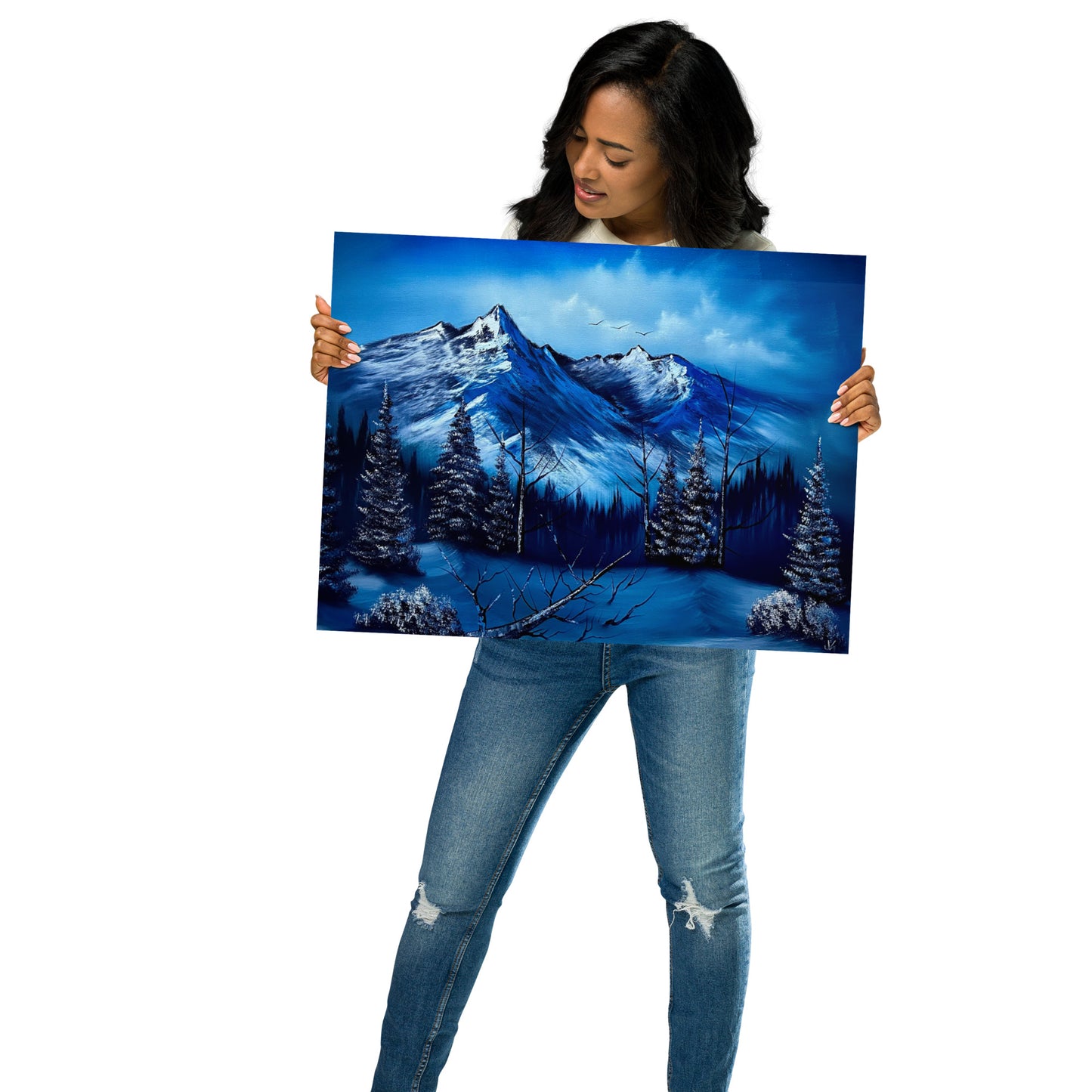 Poster Print - Cold Blue Winter Mountain Landscape by PaintWithJosh