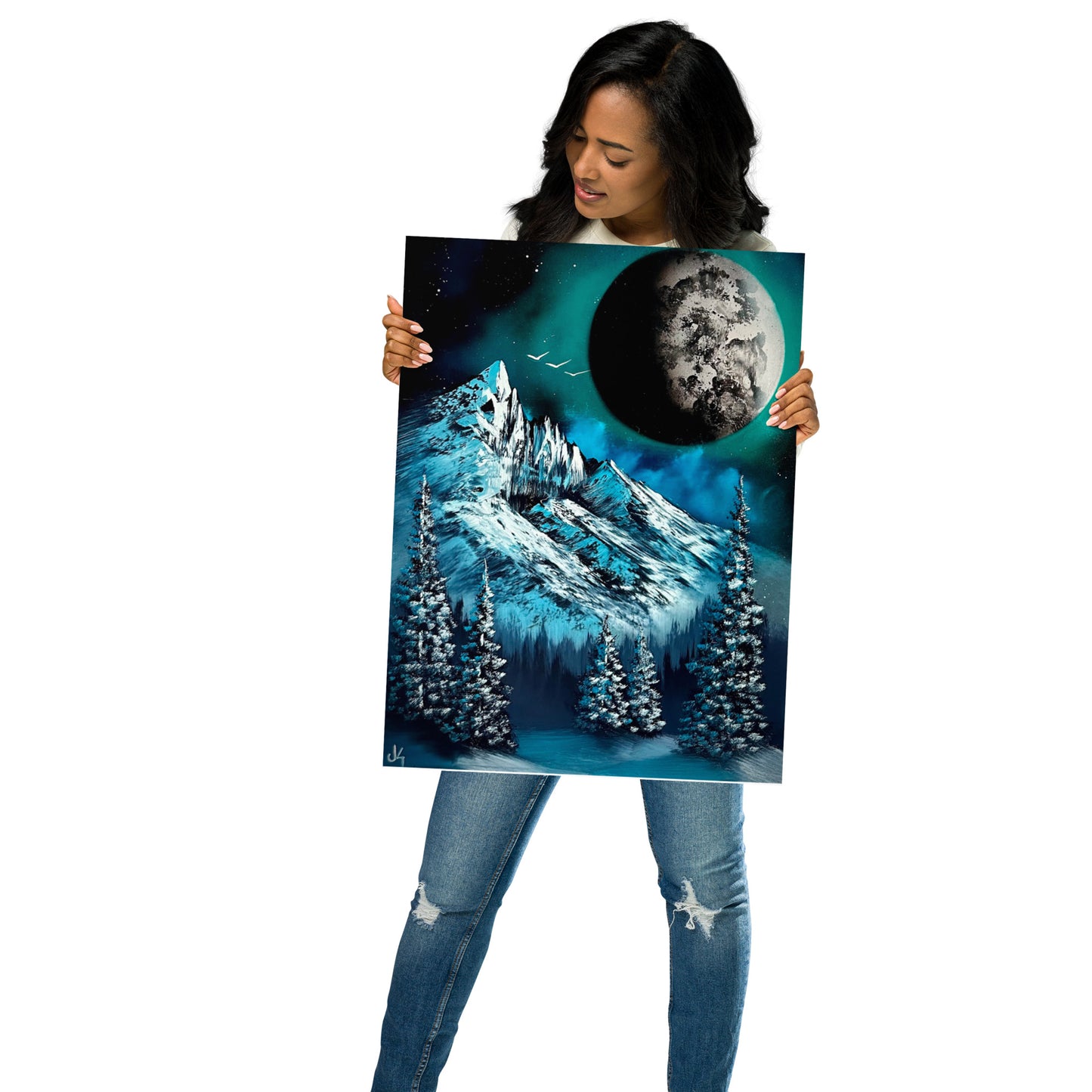 Poster Print - Full Moon Mountain Landscape by _Alchemist2077_ & PaintWithJosh