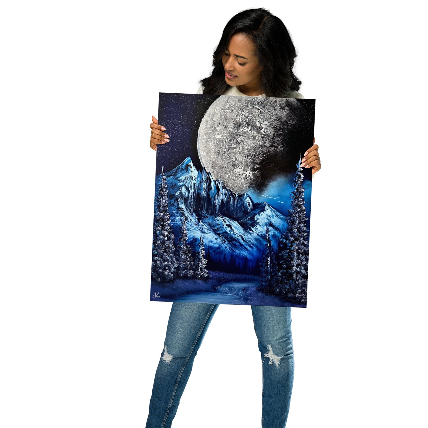 Poster Print - Full Moon Winter Mountain Landscape by PaintWithJosh