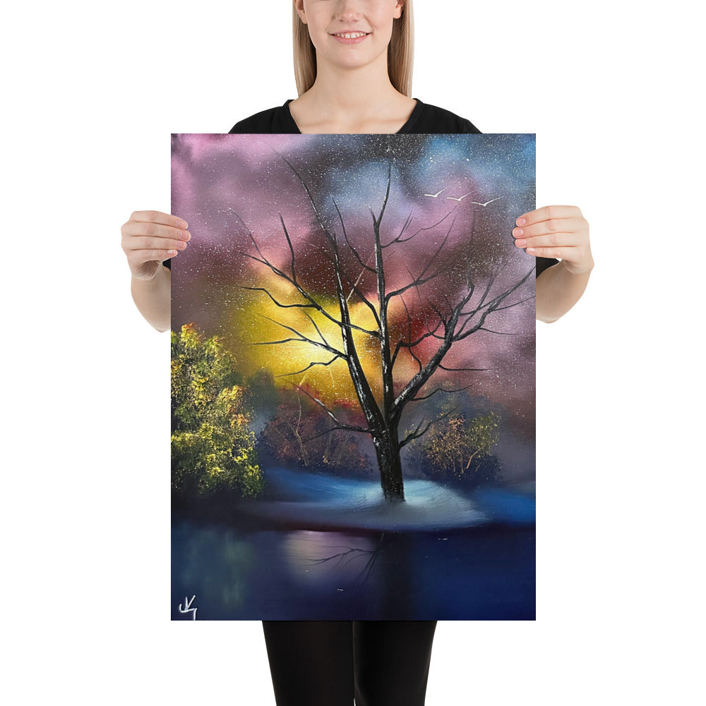 Poster Print - One Tree to Rule Them All - Galactic Winter Landscape by PaintWithJosh