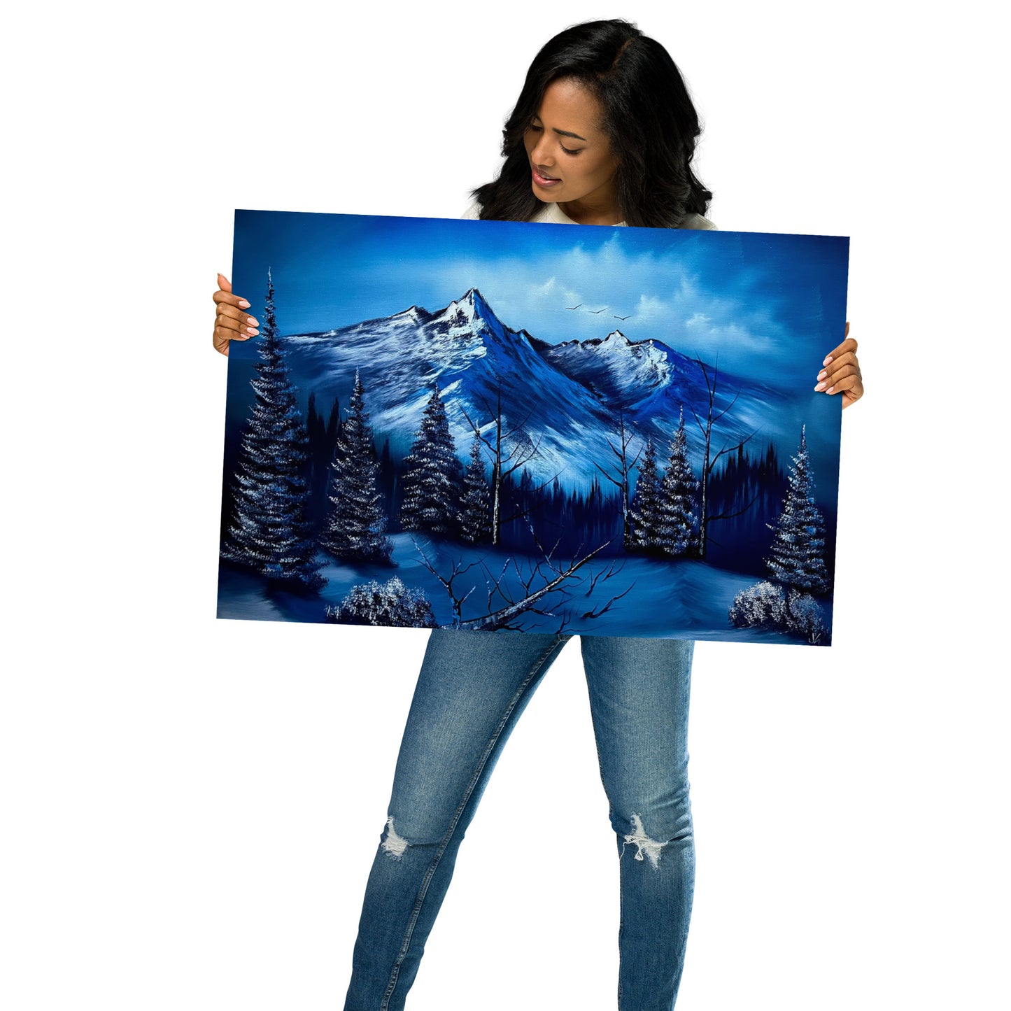 Poster Print - Cold Blue Winter Mountain Landscape by PaintWithJosh