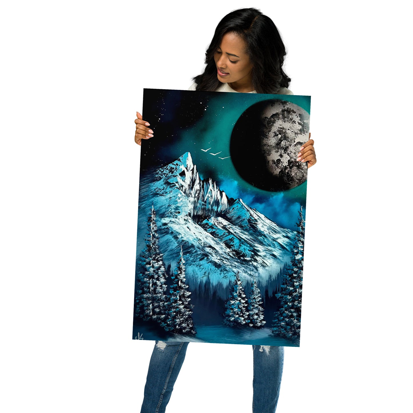 Poster Print - Full Moon Mountain Landscape by _Alchemist2077_ & PaintWithJosh