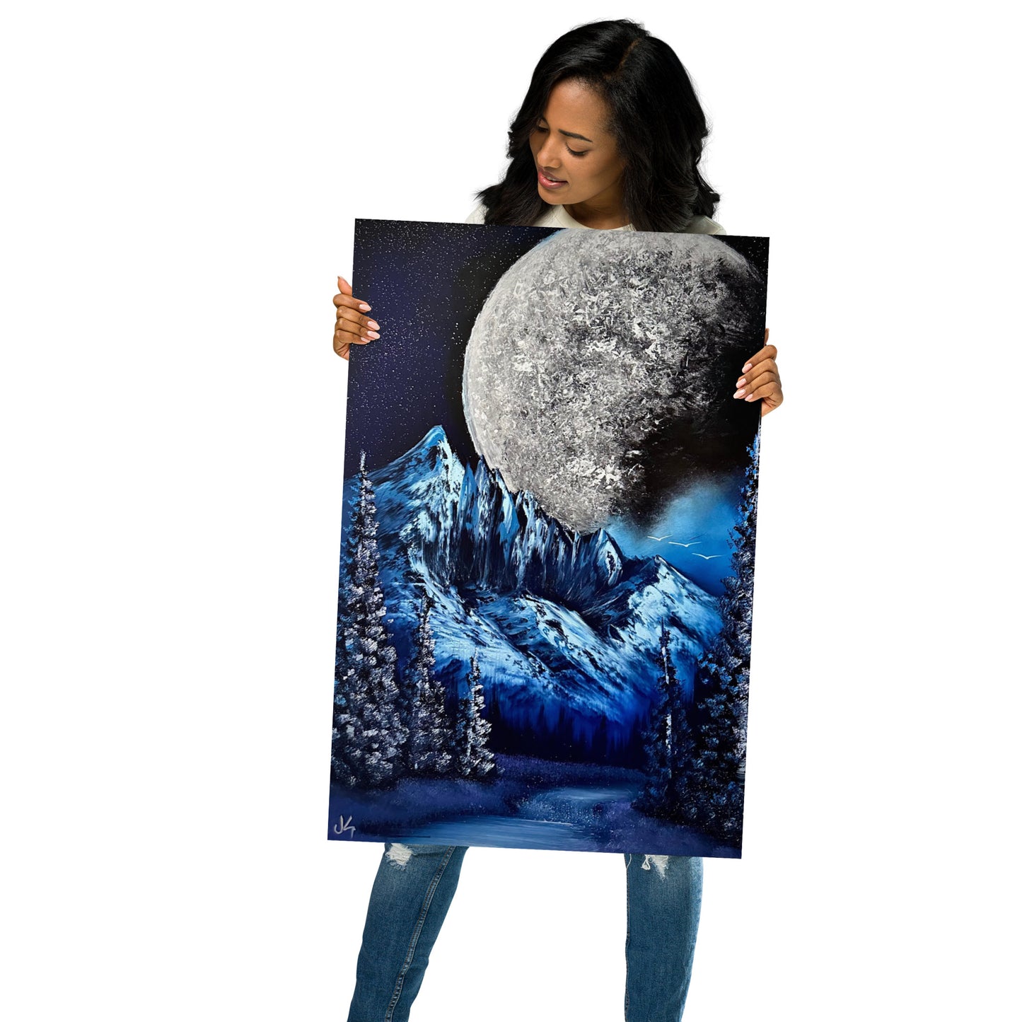 Poster Print - Full Moon Winter Mountain Landscape by PaintWithJosh