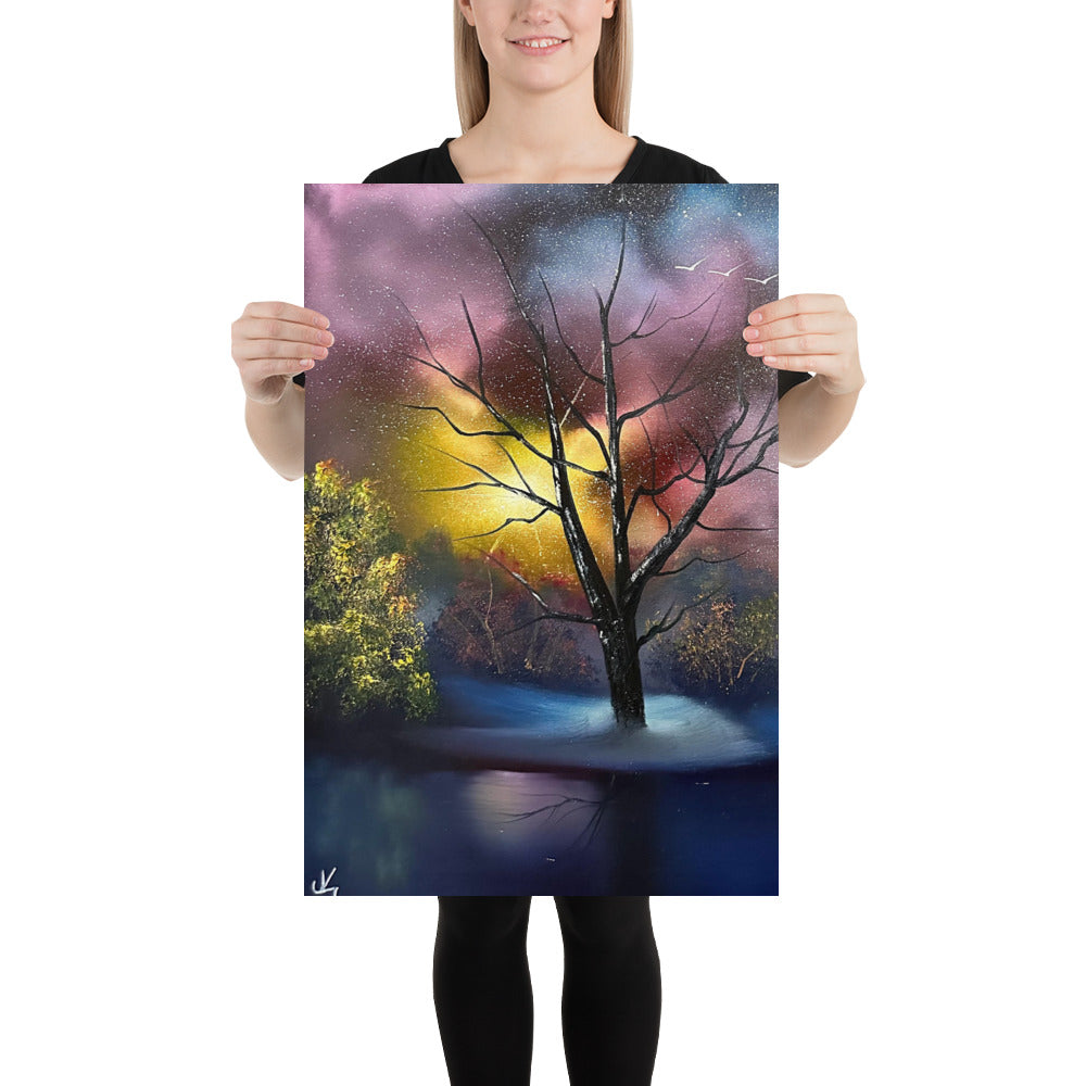 Poster Print - One Tree to Rule Them All - Galactic Winter Landscape by PaintWithJosh