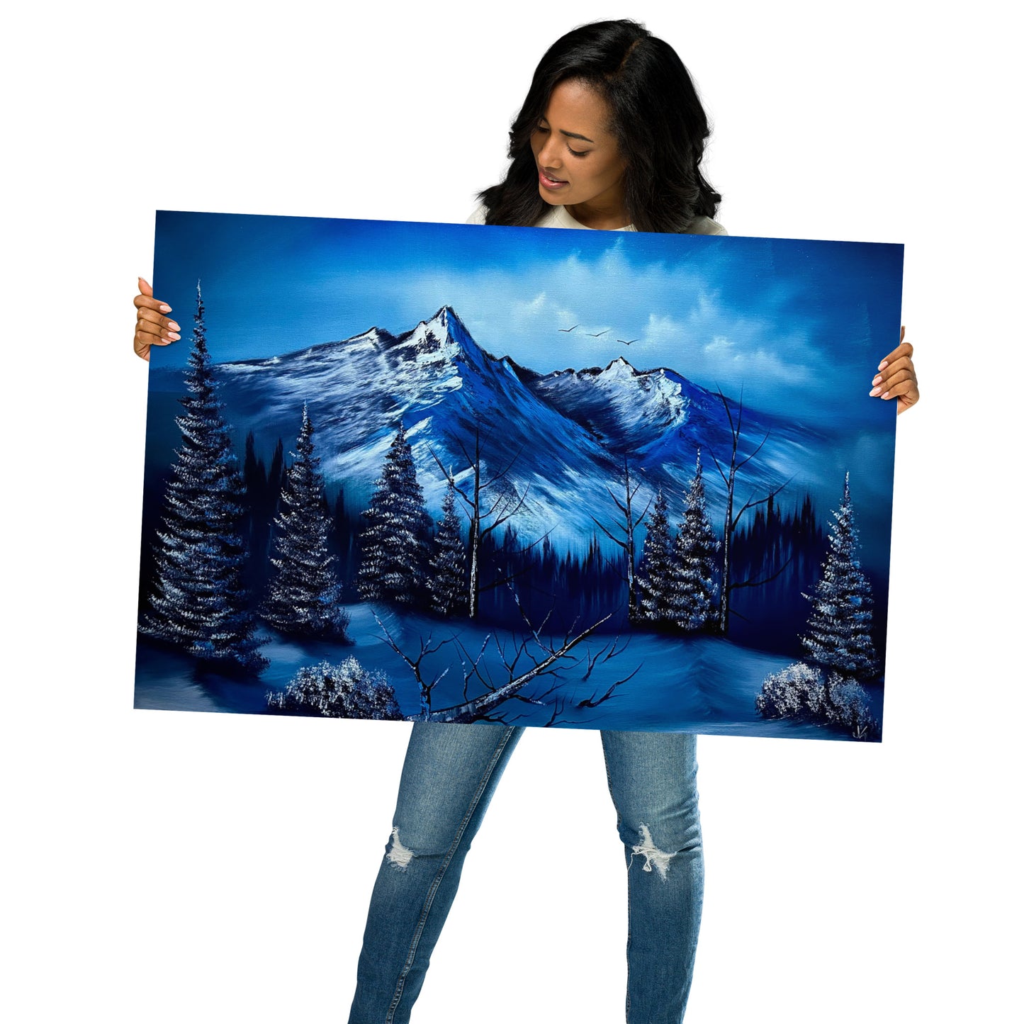 Poster Print - Cold Blue Winter Mountain Landscape by PaintWithJosh