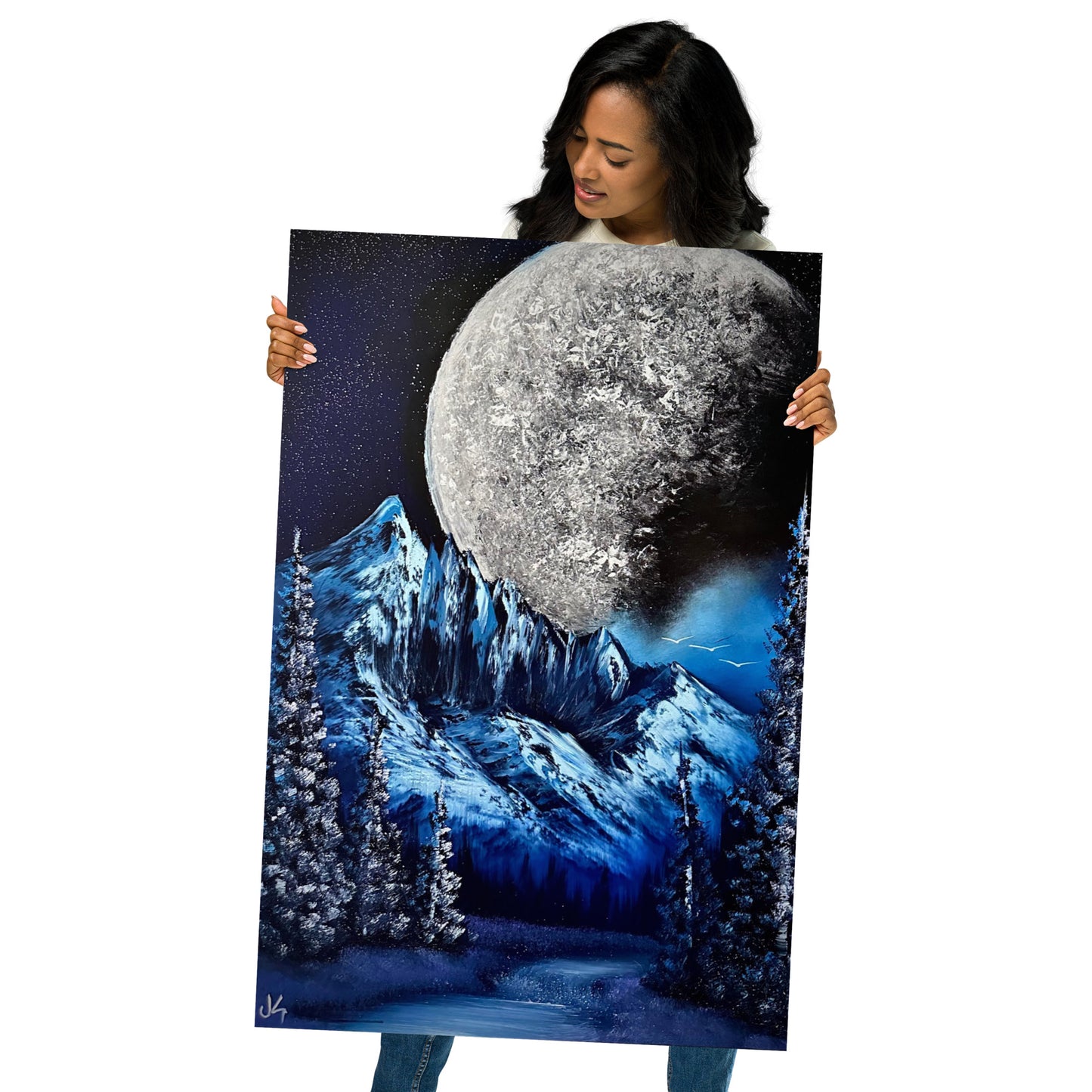 Poster Print - Full Moon Winter Mountain Landscape by PaintWithJosh