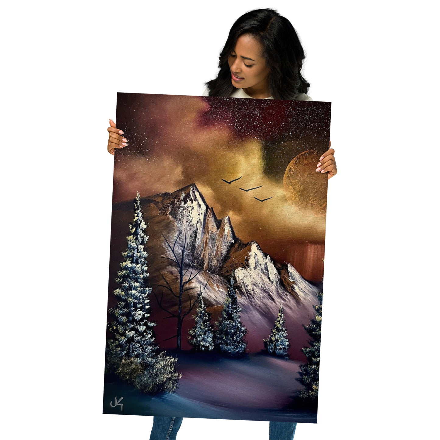 Poster Print - Full Moon Rainstorm Winter Mountain Landscape by PaintWithJosh