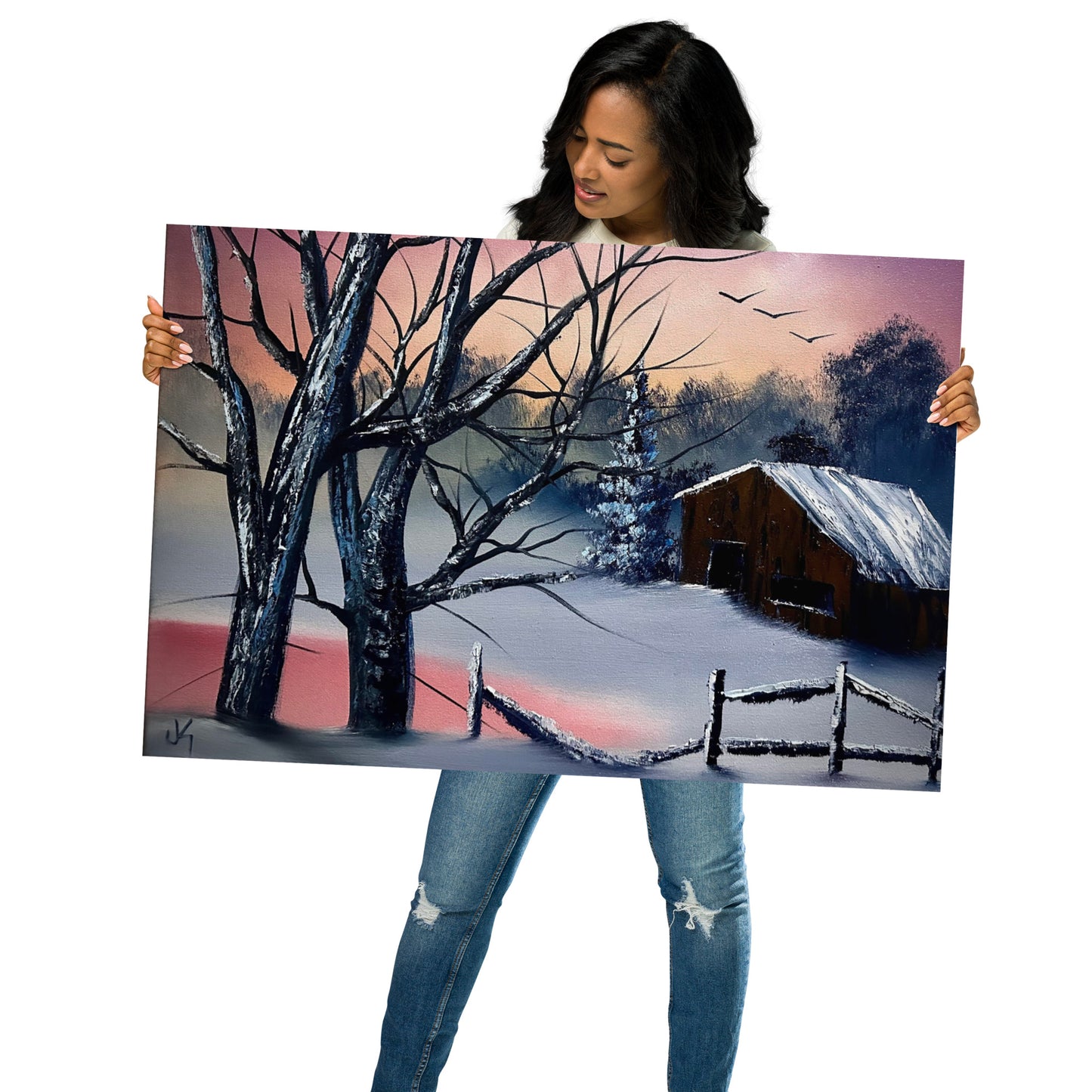 Poster Print - Sunset Winter Cabin Landscape by PaintWithJosh