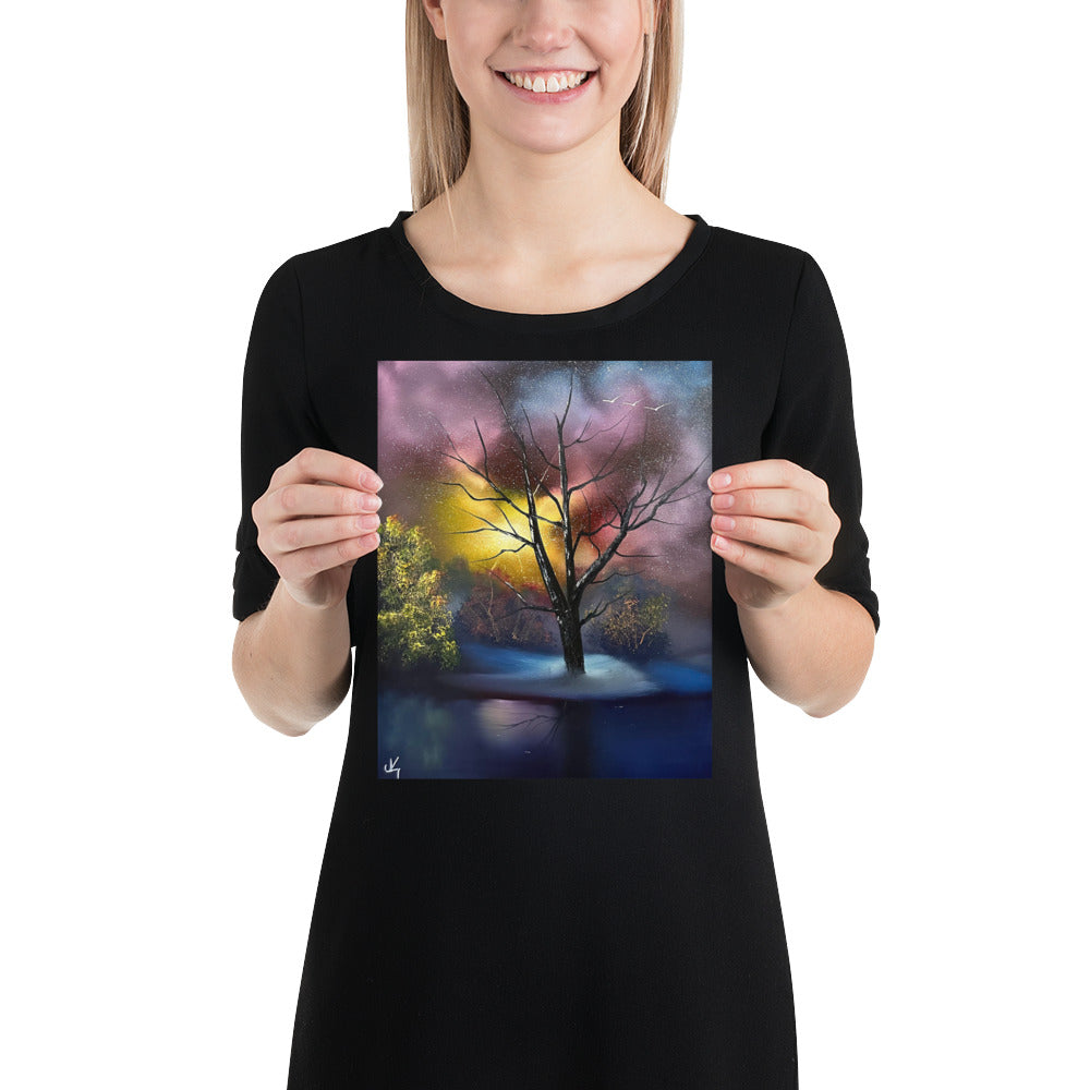 Poster Print - One Tree to Rule Them All - Galactic Winter Landscape by PaintWithJosh