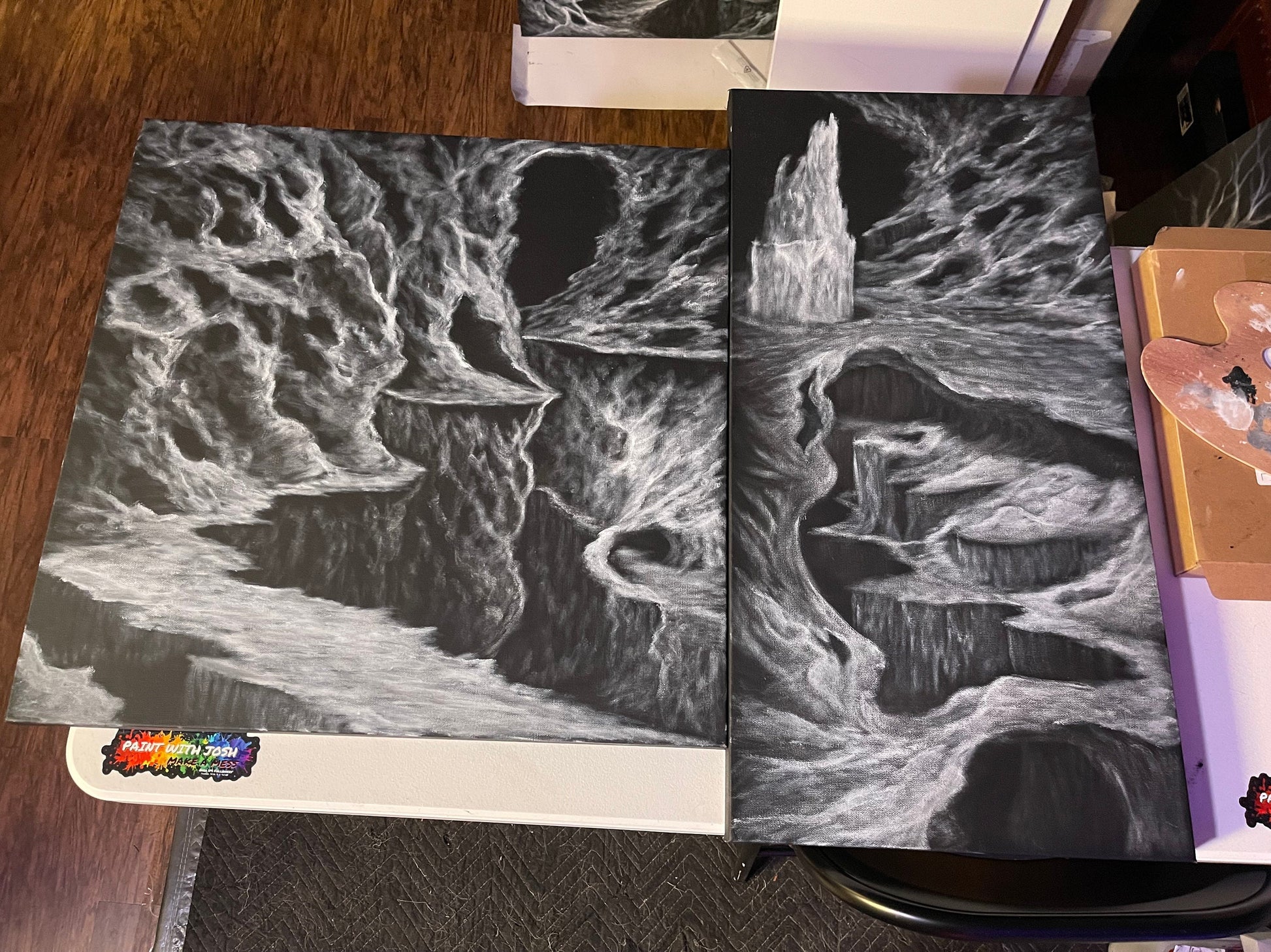 Painting 1339 - 15x30" Pro Series Canvas Cave Landscape painted Live on TikTok 6/13/24 by PaintWithJosh