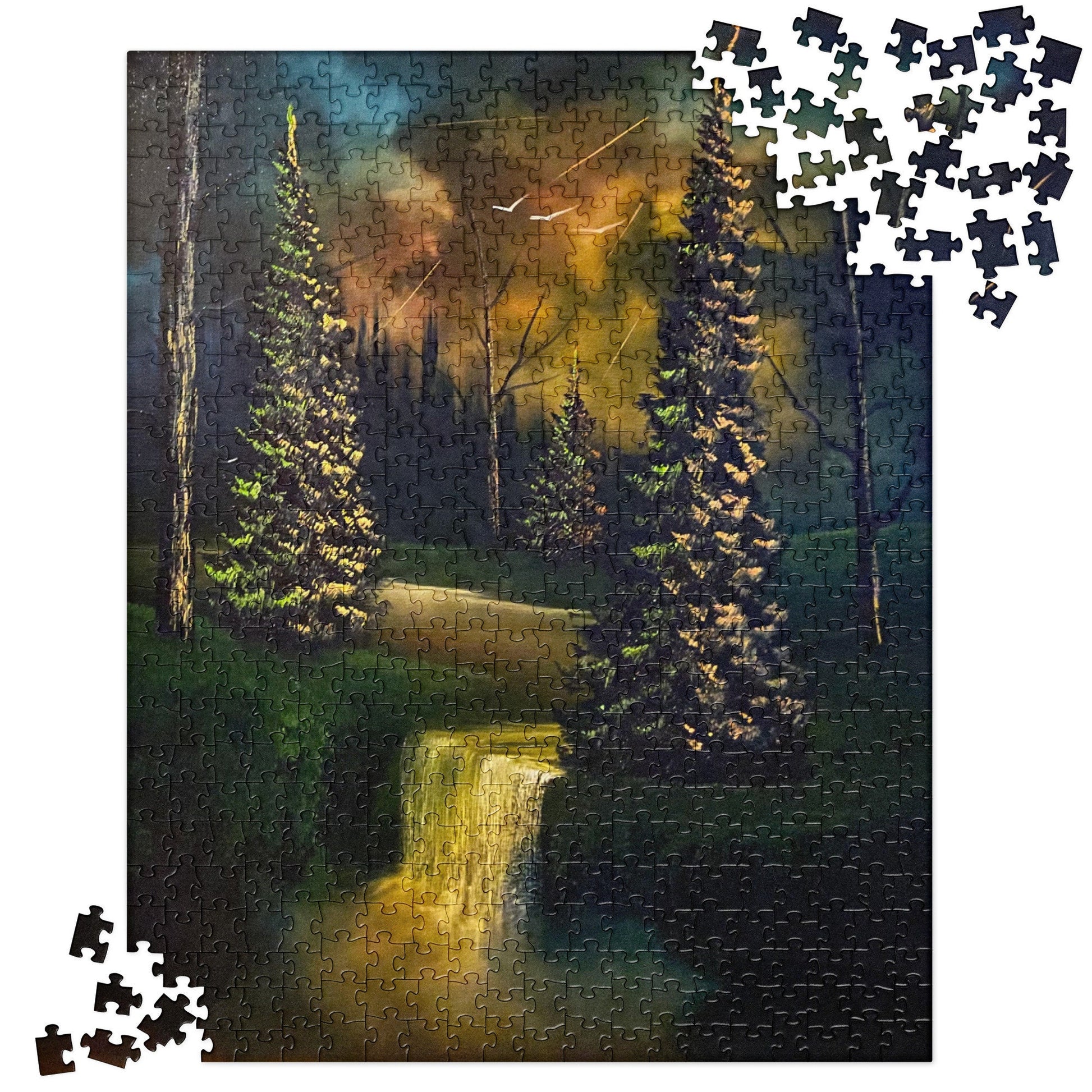 Forest Waterfall Jigsaw Puzzle by PaintWithJosh