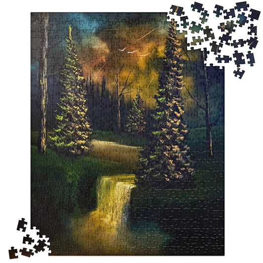 Forest Waterfall Jigsaw Puzzle by PaintWithJosh