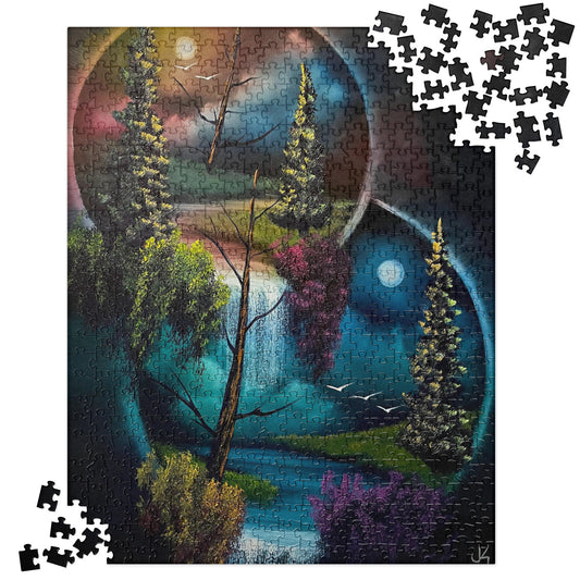 Double Portal Waterfall Jigsaw Puzzle by PaintWithJosh