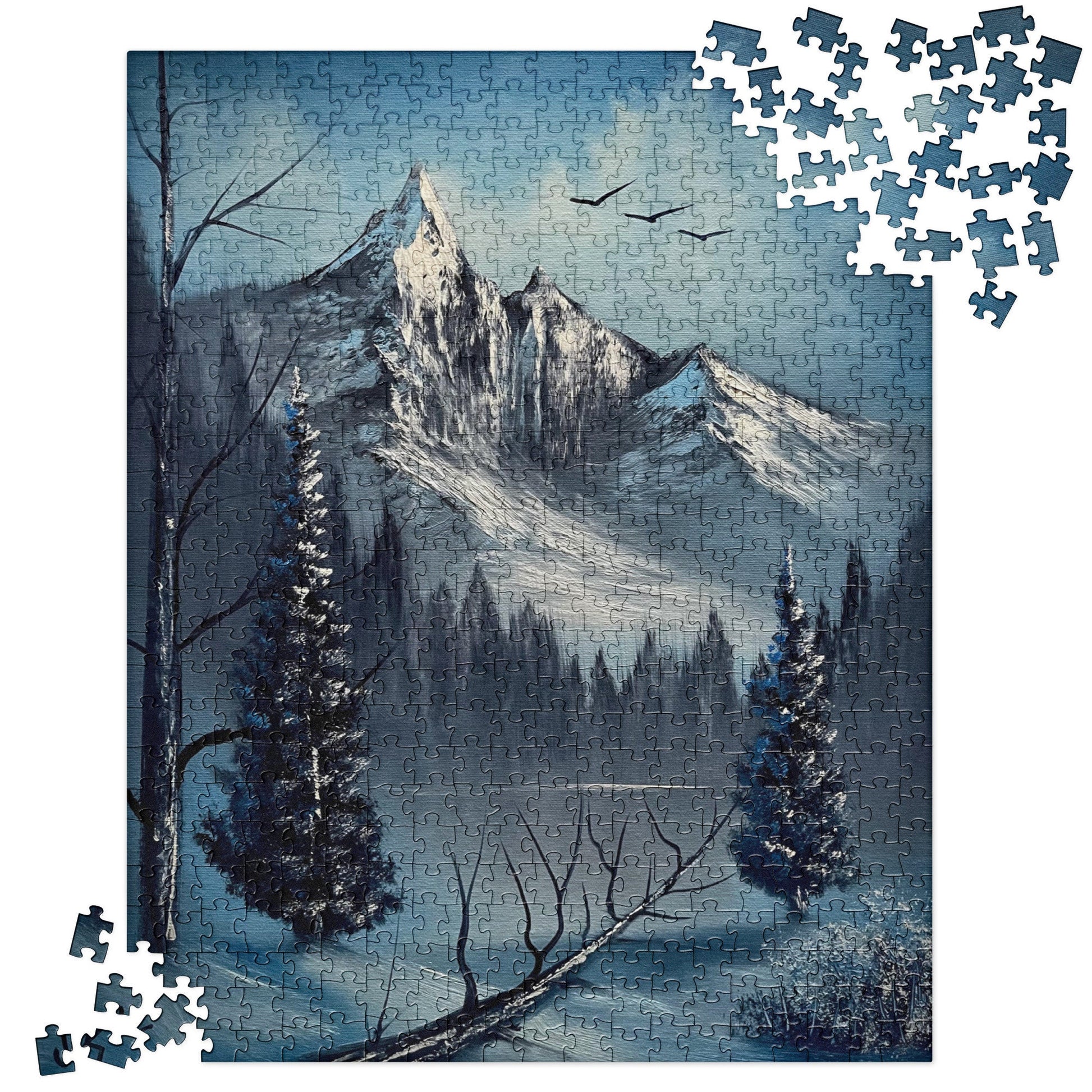 Cold Blue Winter Landscape Jigsaw Puzzle by PaintWithJosh