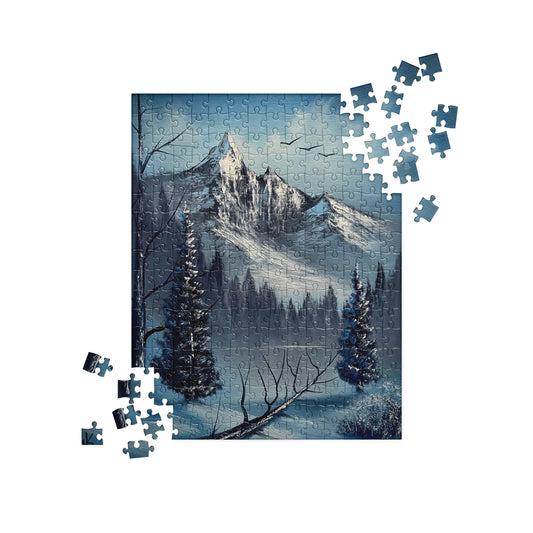 Cold Blue Winter Landscape Jigsaw Puzzle by PaintWithJosh