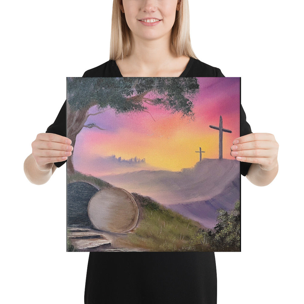 Canvas Print 3 Crosses with Resurrection Tomb Easter Landscape