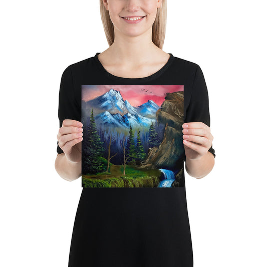 Poster Print - Majestic Sunset Waterfall - Landscape by PaintWithJosh