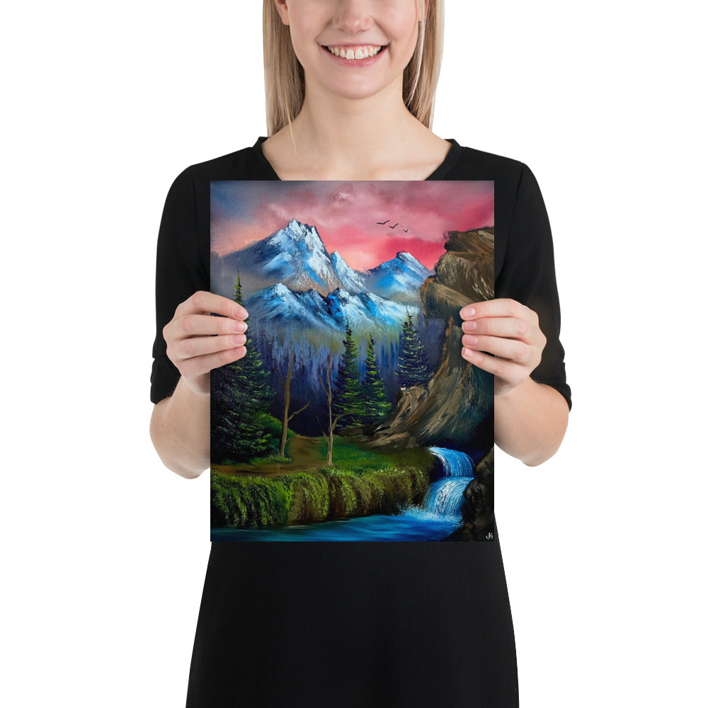 Poster Print - Majestic Sunset Waterfall - Landscape by PaintWithJosh