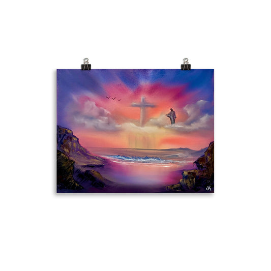 Poster Print - Jesus With Cloud Cross Seascape by Paint With Josh