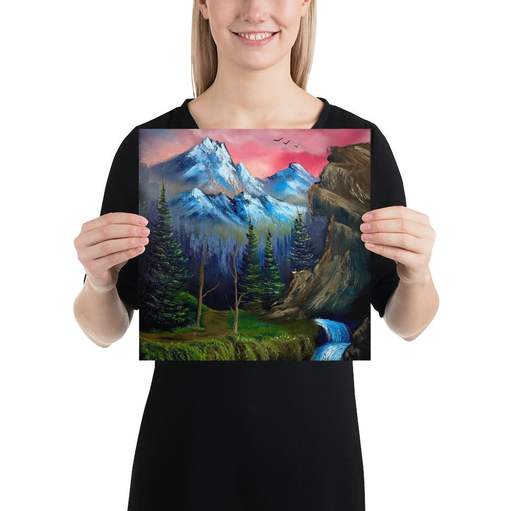 Poster Print - Majestic Sunset Waterfall - Landscape by PaintWithJosh