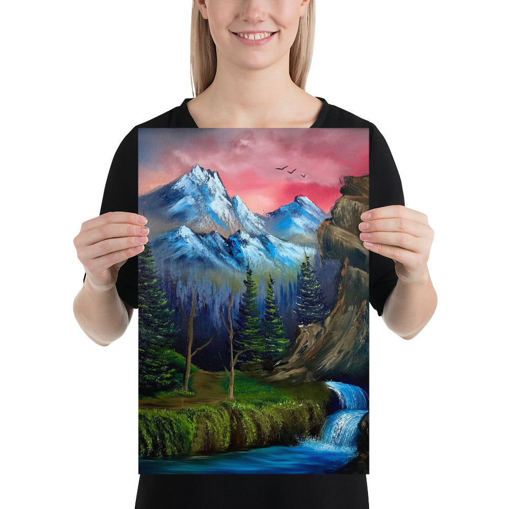 Poster Print - Majestic Sunset Waterfall - Landscape by PaintWithJosh