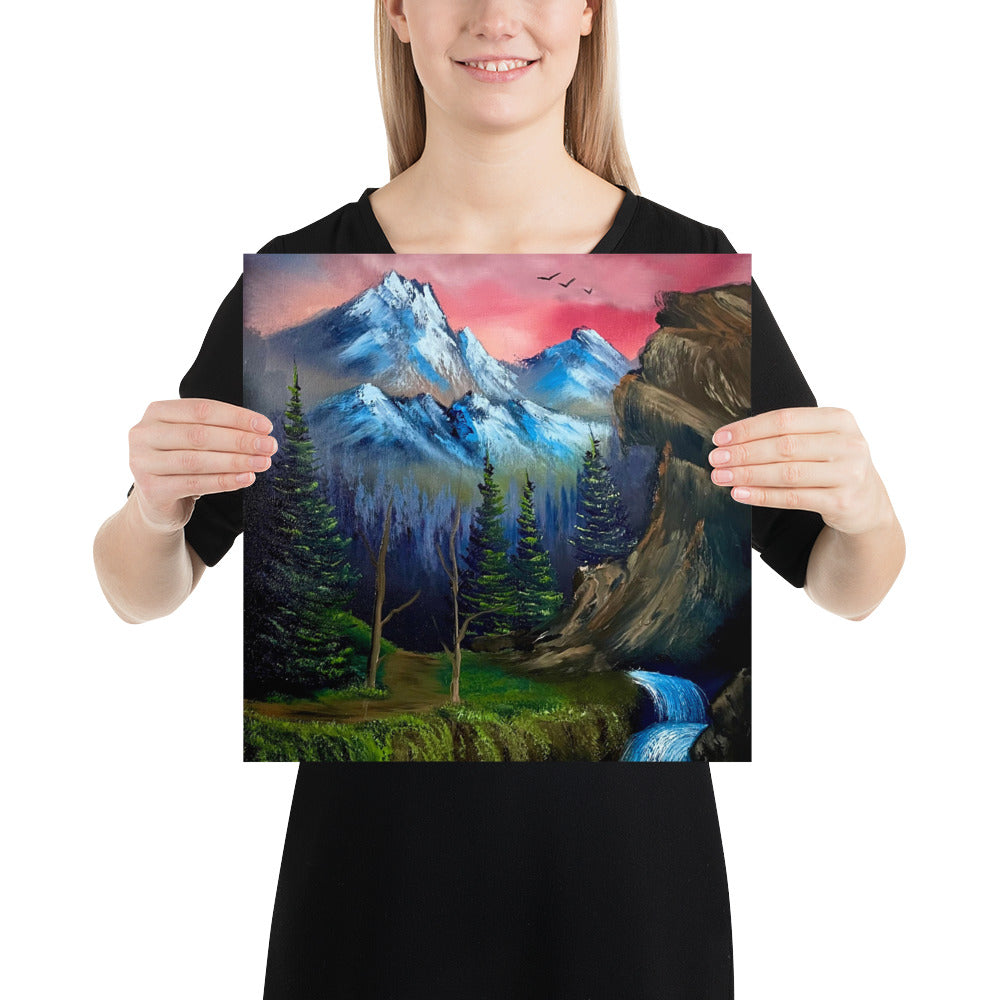 Poster Print - Majestic Sunset Waterfall - Landscape by PaintWithJosh