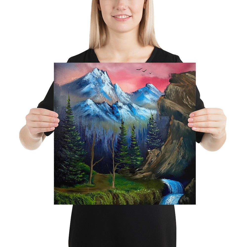 Poster Print - Majestic Sunset Waterfall - Landscape by PaintWithJosh