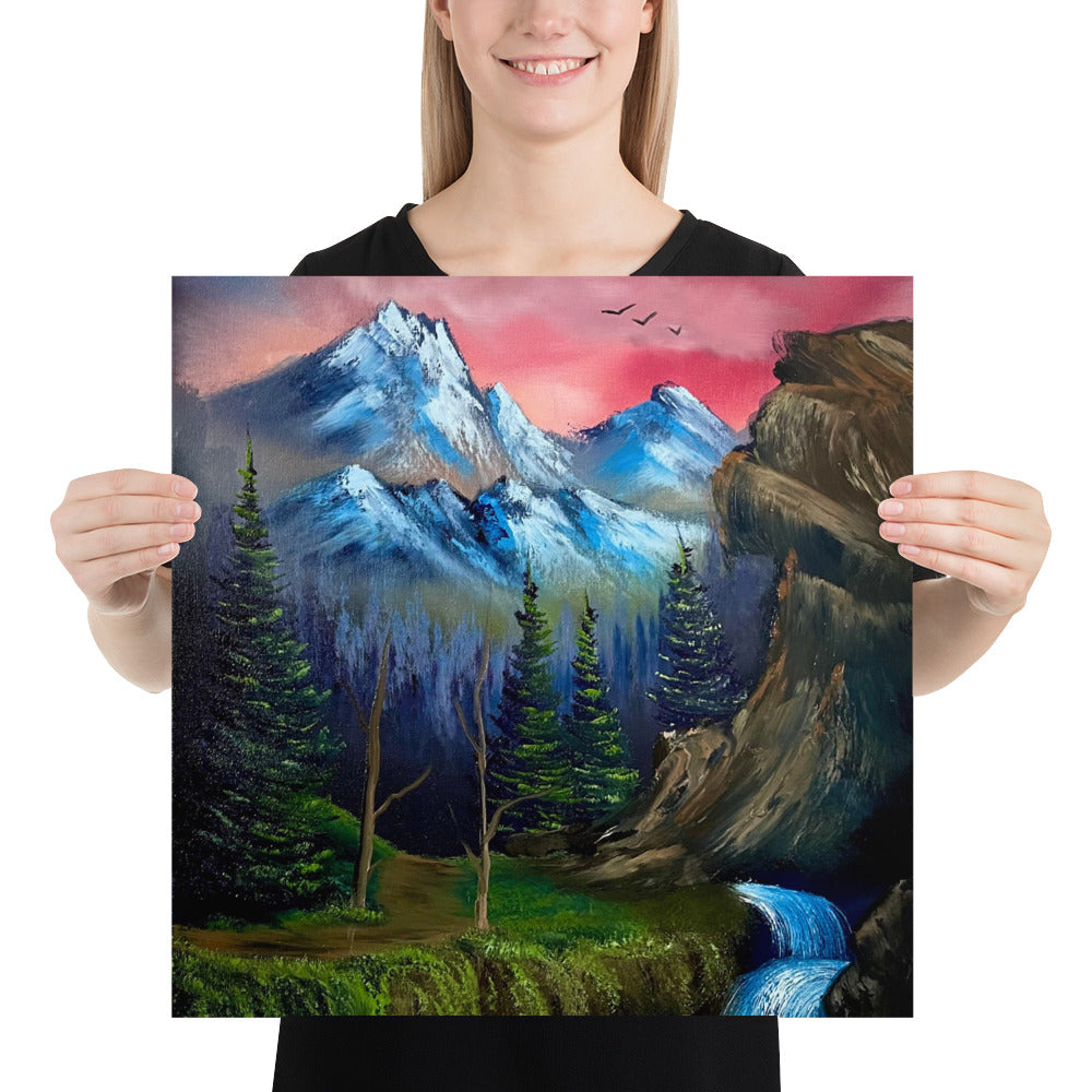 Poster Print - Majestic Sunset Waterfall - Landscape by PaintWithJosh