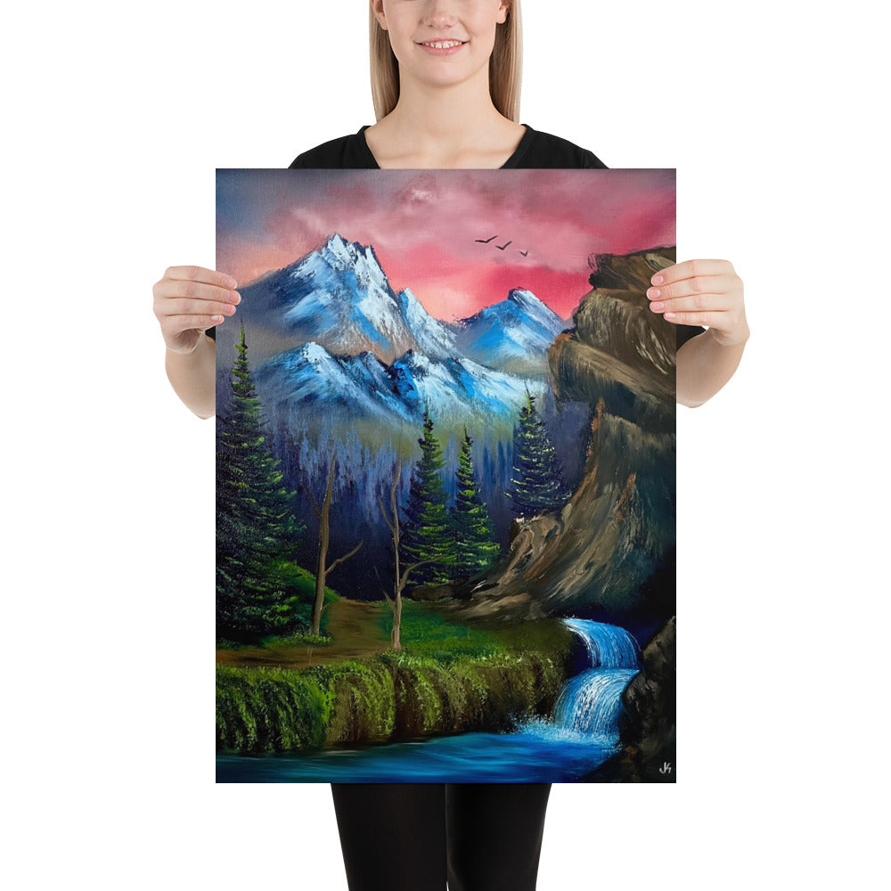 Poster Print - Majestic Sunset Waterfall - Landscape by PaintWithJosh