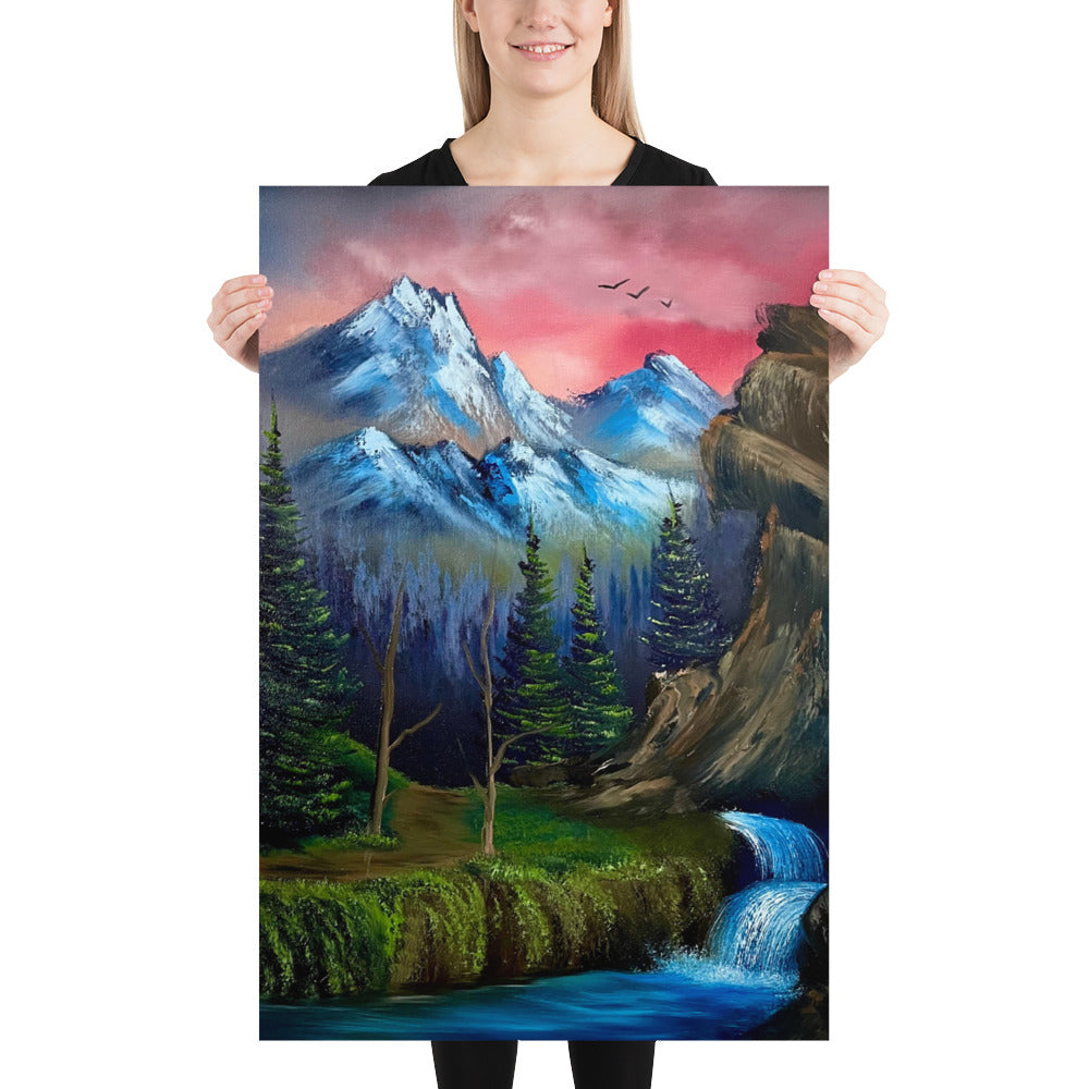 Poster Print - Majestic Sunset Waterfall - Landscape by PaintWithJosh