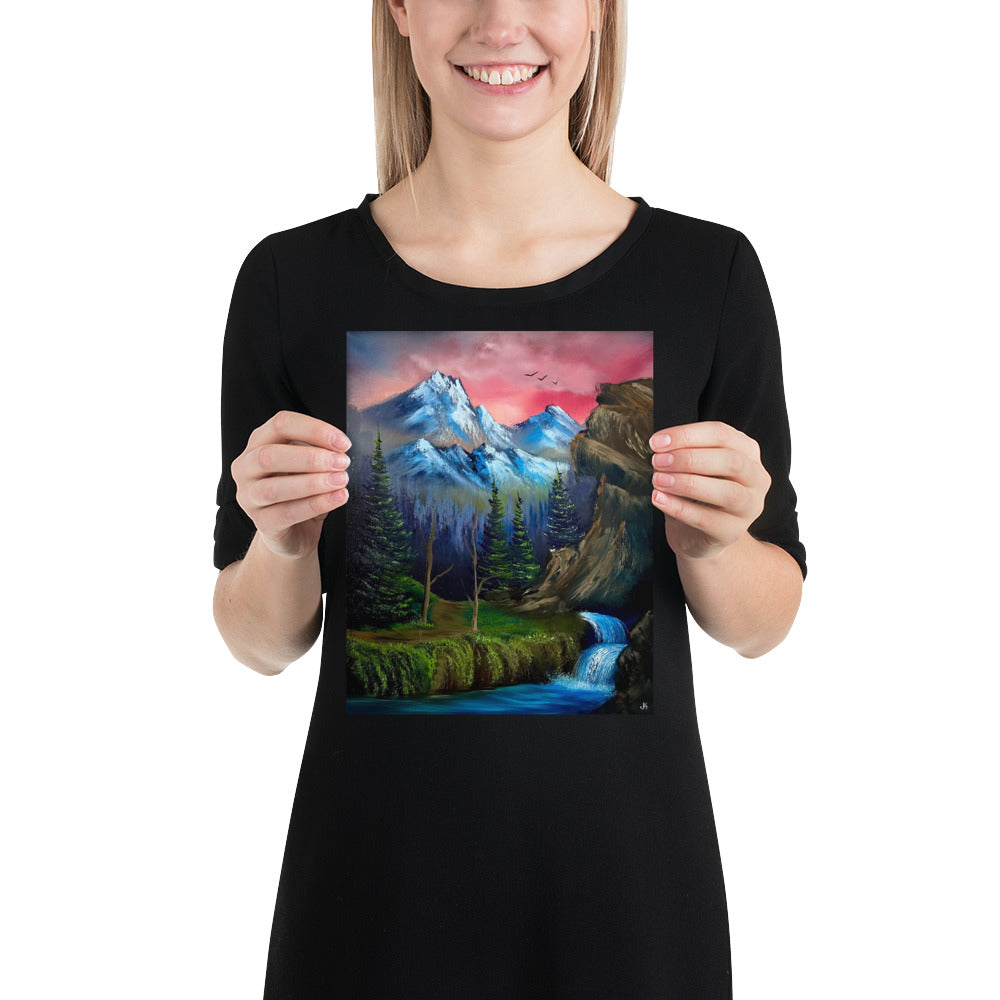 Poster Print - Majestic Sunset Waterfall - Landscape by PaintWithJosh