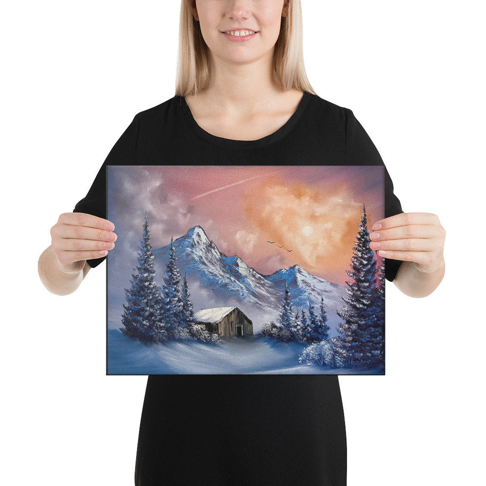 Canvas Print - Love Shack - Heart Shaped Clouds - Premium Quality Expressionist Winter Landscape by PaintWithJosh