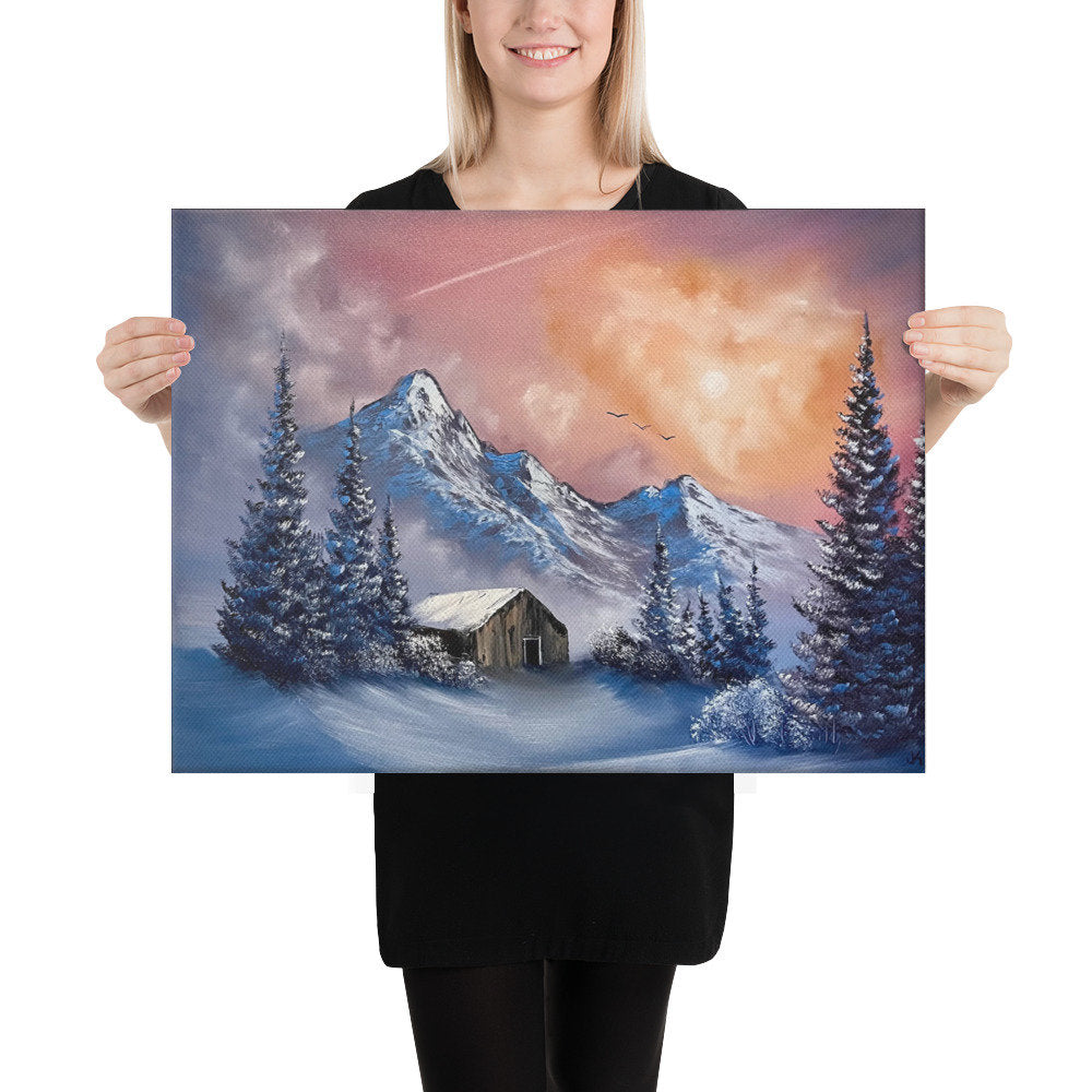 Canvas Print - Love Shack - Heart Shaped Clouds - Premium Quality Expressionist Winter Landscape by PaintWithJosh