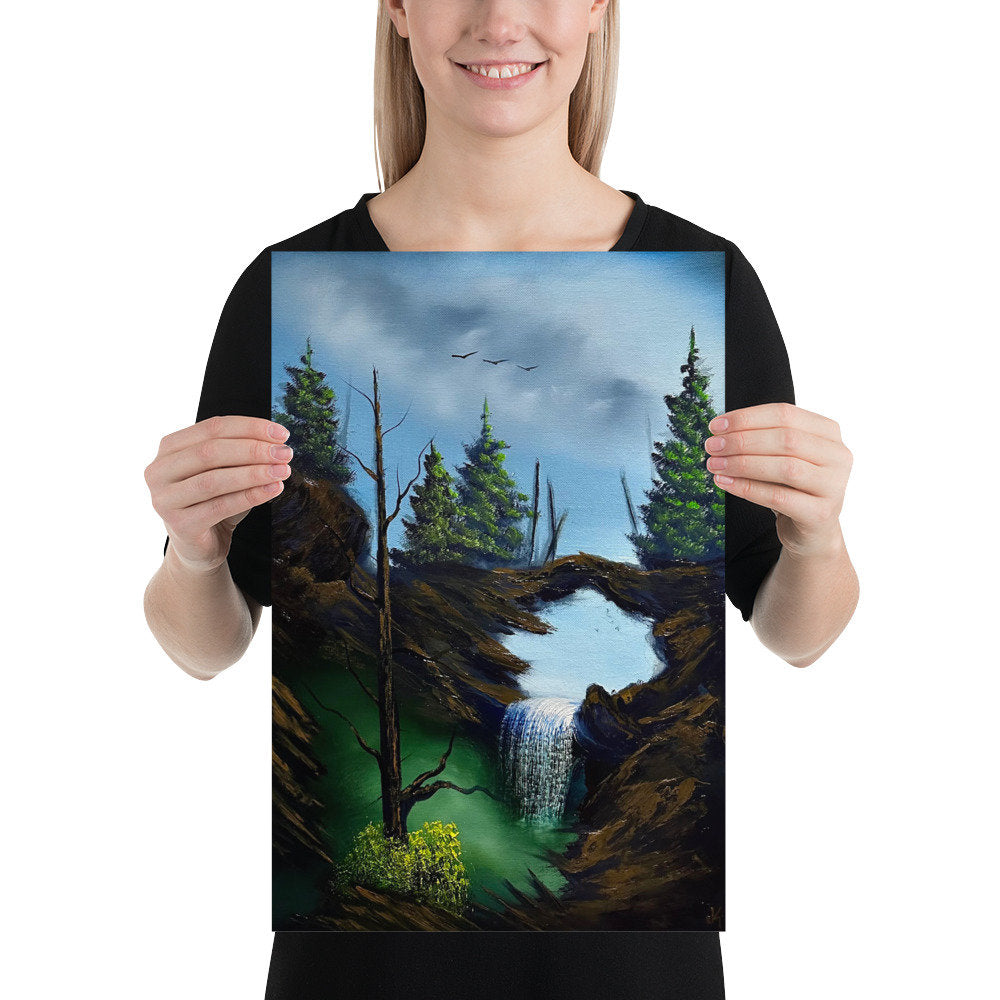 Poster Print - Blue Sky Waterfall Landscape by PaintWithJosh