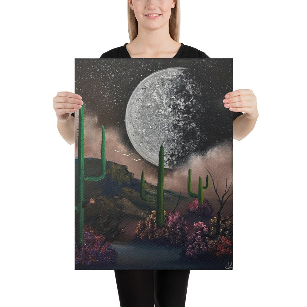 Canvas Print - Desert Landscape with Full Moon by PaintWithJosh