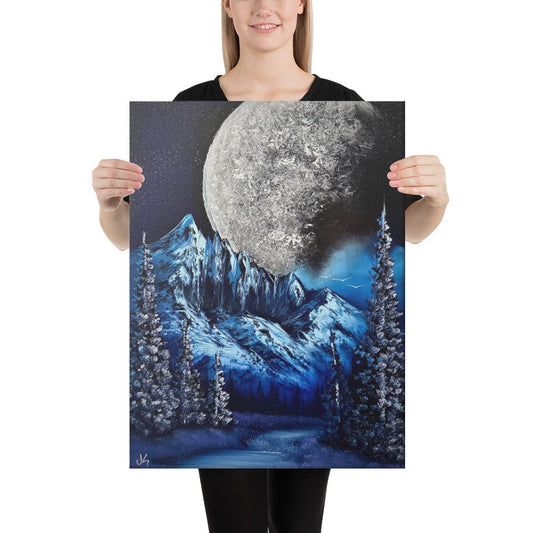 Canvas Print - Full Moon Winter Mountain Landscape by PaintWithJosh