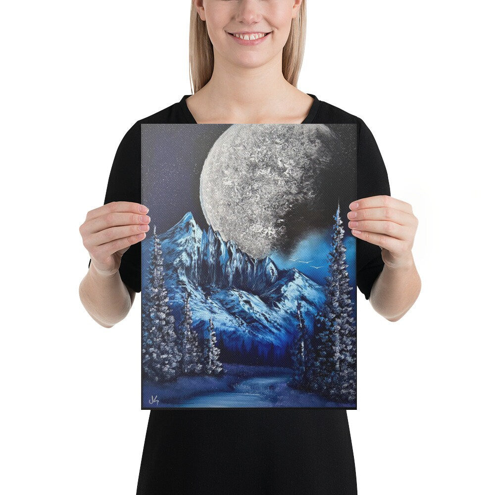 Canvas Print - Full Moon Winter Mountain Landscape by PaintWithJosh